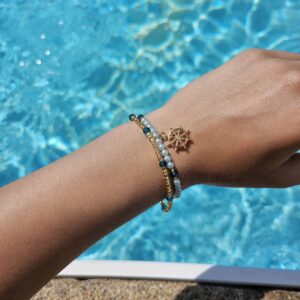 Bracelet Gouvernail Marin Bleu & Doré